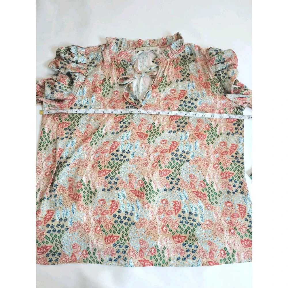 Loft Pink‎ Floral Blouse With Long Puffed Ruched Sleeves Blouse Sz M